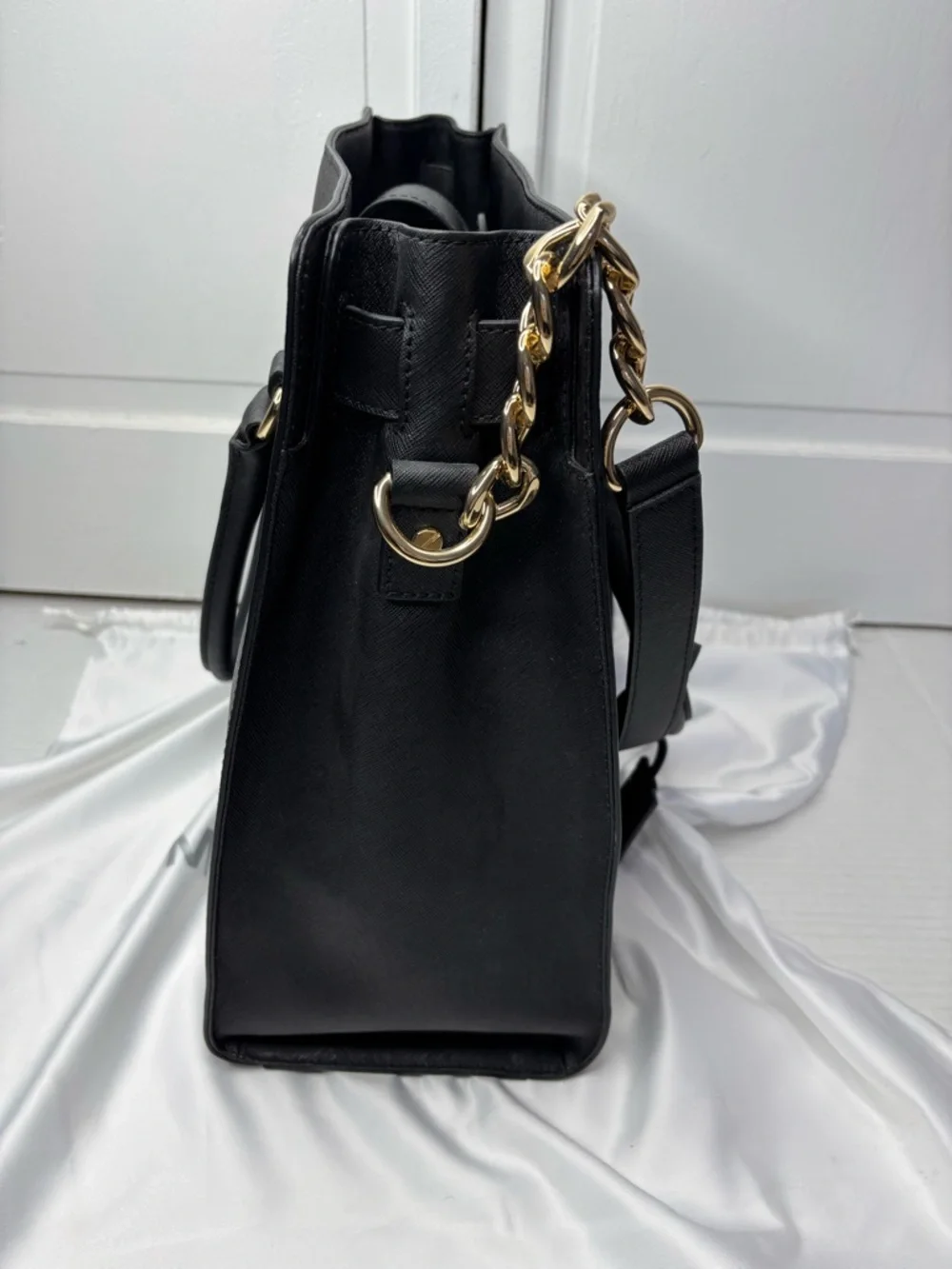 MICHAEL KORS Black Hamilton Saffiano Leather Satchel
